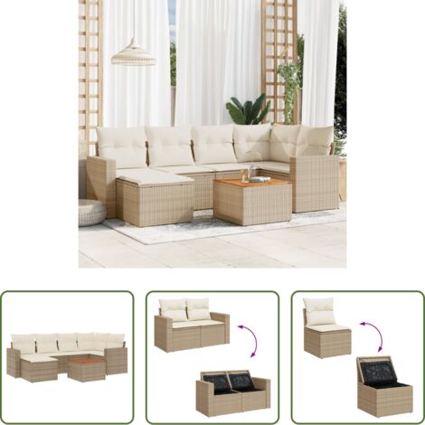vidaXL Poltrone da giardino -  Set Divani da Giardino 7 pz con Cuscini Beige in Polyrattan