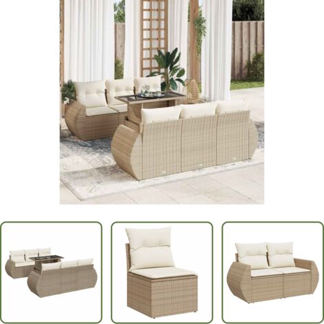 vidaXL Poltrone da giardino -  Set Divani da Giardino 7 pz con Cuscini Beige in Polyrattan