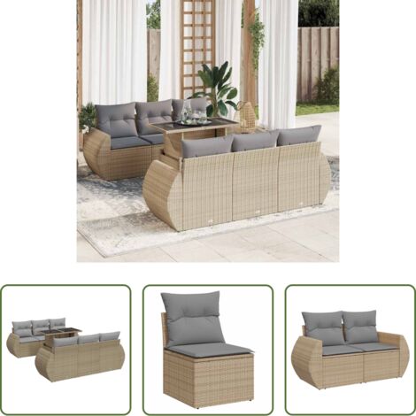 vidaXL Poltrone da giardino -  Set Divani da Giardino 7 pz con Cuscini Beige in Polyrattan