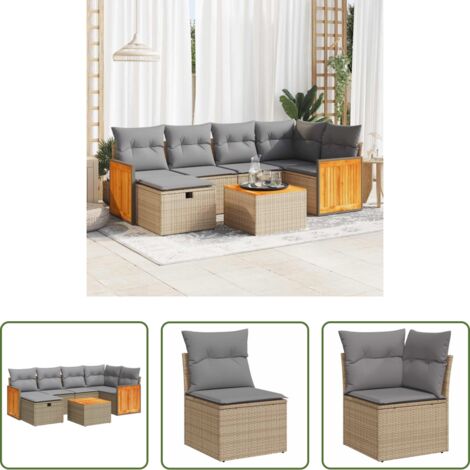 vidaXL Poltrone da giardino -  Set Divani da Giardino 7 pz con Cuscini Beige in Polyrattan