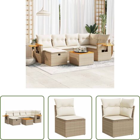 vidaXL Poltrone da giardino -  Set Divani da Giardino 7 pz con Cuscini Beige in Polyrattan