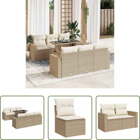 vidaXL Poltrone da giardino -  Set Divani da Giardino 7 pz con Cuscini Beige in Polyrattan