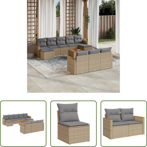 vidaXL Poltrone da giardino -  Set Divano da Giardino 11 pz con Cuscini Beige Misto Polyrattan