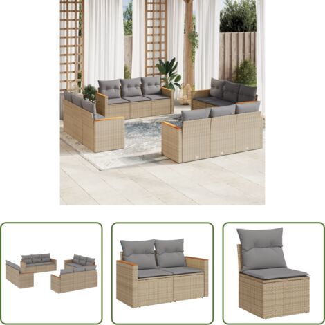 vidaXL Poltrone da giardino -  Set Divano da Giardino 12 pz con Cuscini Beige Misto Polyrattan