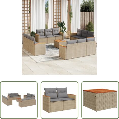 vidaXL Poltrone da giardino -  Set Divano da Giardino 13 pz con Cuscini Beige Misto Polyrattan