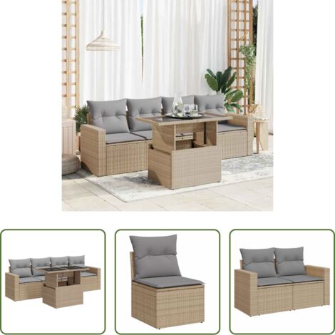 vidaXL Poltrone da giardino -  Set Divano da Giardino 5 pz con Cuscini Beige in Polyrattan