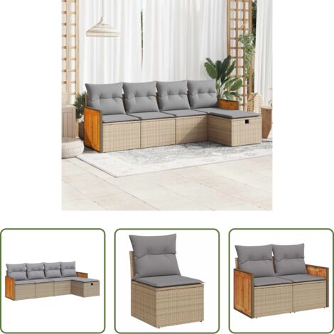 vidaXL Poltrone da giardino -  Set Divano da Giardino 5 pz con Cuscini Beige in Polyrattan