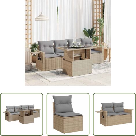 vidaXL Poltrone da giardino -  Set Divano da Giardino 5 pz con Cuscini Beige in Polyrattan