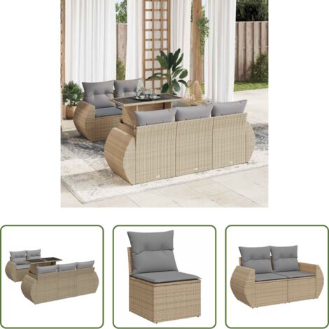 vidaXL Poltrone da giardino -  Set Divano da Giardino 6 pz con Cuscini Beige in Polyrattan