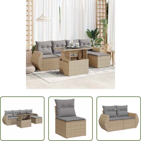 vidaXL Poltrone da giardino -  Set Divano da Giardino 6 pz con Cuscini Beige in Polyrattan
