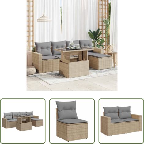 vidaXL Poltrone da giardino -  Set Divano da Giardino 6 pz con Cuscini Beige in Polyrattan
