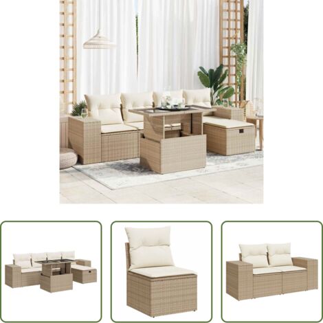 vidaXL Poltrone da giardino -  Set Divano da Giardino 6 pz con Cuscini Beige in Polyrattan