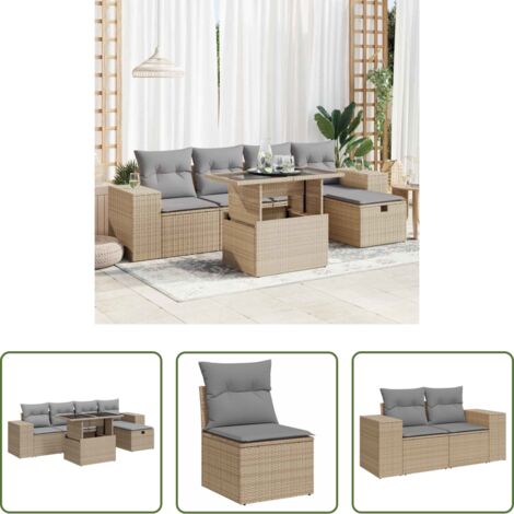 vidaXL Poltrone da giardino -  Set Divano da Giardino 6 pz con Cuscini Beige in Polyrattan