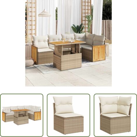 vidaXL Poltrone da giardino -  Set Divano da Giardino 6 pz con Cuscini Beige Polyrattan Acacia