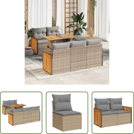 vidaXL Poltrone da giardino -  Set Divano da Giardino 6 pz con Cuscini Beige Polyrattan Acacia