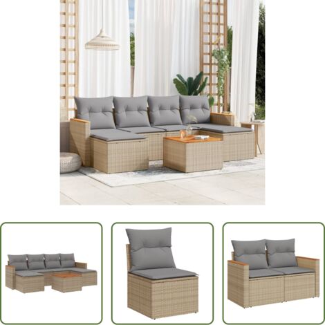 vidaXL Poltrone da giardino -  Set Divano da Giardino 7 pz con Cuscini Beige Misto Polyrattan
