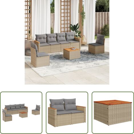 vidaXL Poltrone da giardino -  Set Divano da Giardino 7 pz con Cuscini Beige Misto Polyrattan