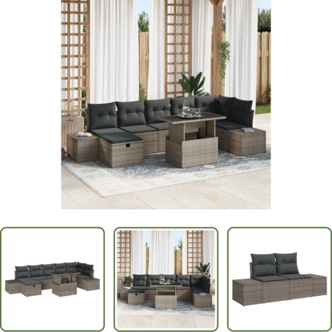 vidaXL Poltrone da giardino -  Set Divano da Giardino 8 pcs Grigio polyrattan