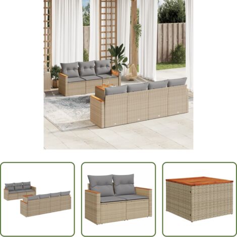vidaXL Poltrone da giardino -  Set Divano da Giardino 8 pz con Cuscini Beige Misto Polyrattan