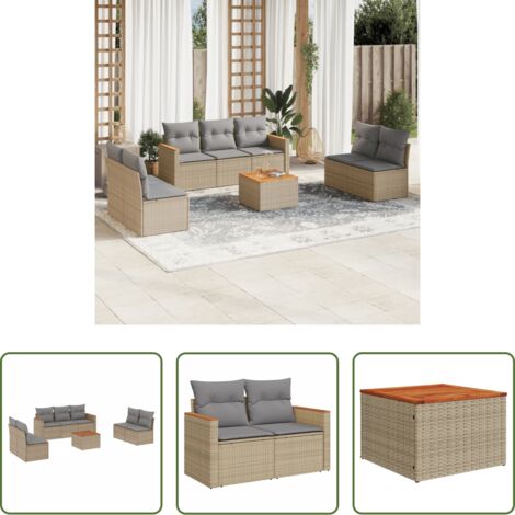 vidaXL Poltrone da giardino -  Set Divano da Giardino 8 pz con Cuscini Beige Misto Polyrattan