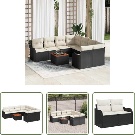 vidaXL Poltrone da giardino -  Set Divano da Giardino 9 pcs Nero e Crema polyrattan
