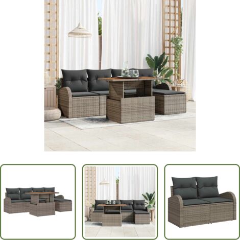 vidaXL Poltrone da giardino -  Set Divano da Giardino con cuscino 6 pcs Grigio