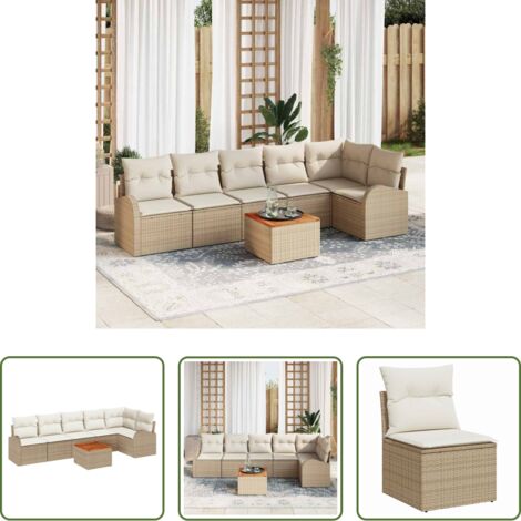 vidaXL Poltrone da giardino -  Set Divano da Giardino con cuscino 7 pcs Beige polyrattan