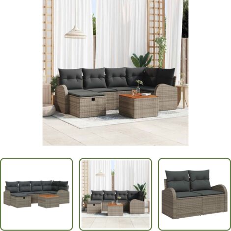 vidaXL Poltrone da giardino -  Set Divano da Giardino con cuscino 7 pcs Grigio polyrattan