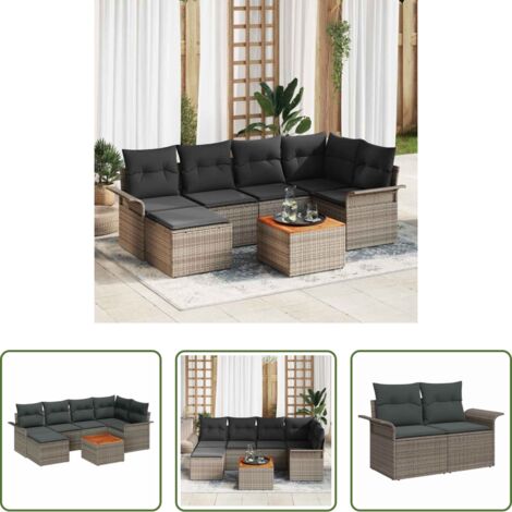 vidaXL Poltrone da giardino -  Set Divano da Giardino con cuscino 7 pcs Grigio polyrattan