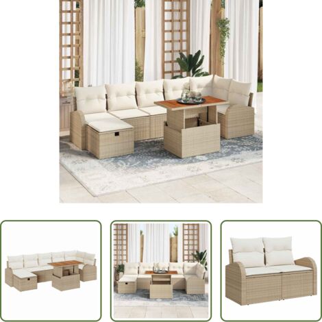 vidaXL Poltrone da giardino -  Set Divano da Giardino con cuscino 8 pcs Beige polyrattan