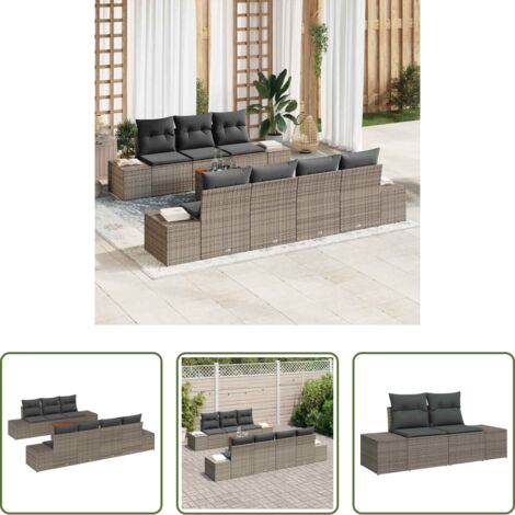vidaXL Poltrone da giardino -  Set Divano da Giardino con cuscino 8 pcs Grigio polyrattan