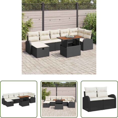 vidaXL Poltrone da giardino -  Set Divano da Giardino con cuscino 8 pcs Nero polyrattan