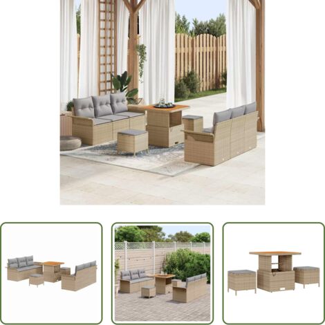 vidaXL Poltrone da giardino -  Set Divano da Giardino con cuscino 9 pcs Beige e Grigio Chiaro