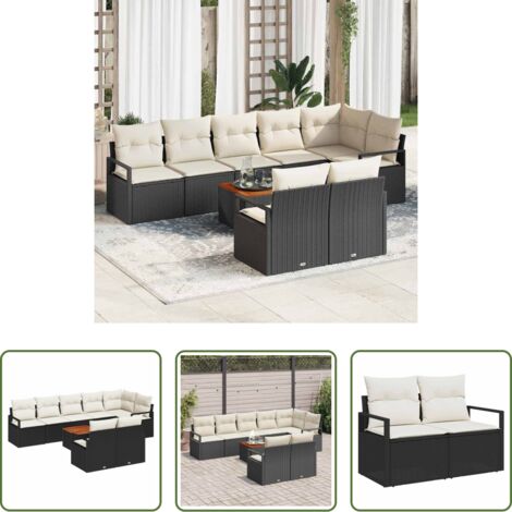 vidaXL Poltrone da giardino -  Set Divano da Giardino con cuscino 9 pcs Nero polyrattan