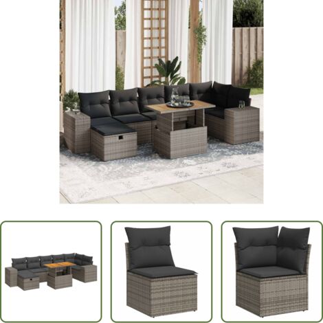 vidaXL Poltrone da giardino -  Set Divano Giardino 5 pz con Cuscini Grigio Polyrattan Acacia