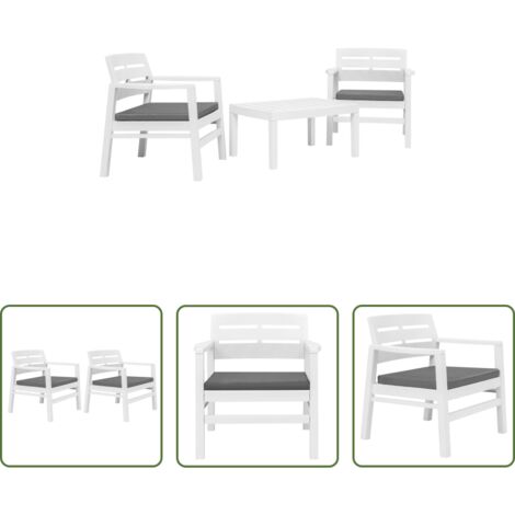 vidaXL Poltrone da giardino -  Set Salotto da Giardino 3 pz in Plastica Bianco