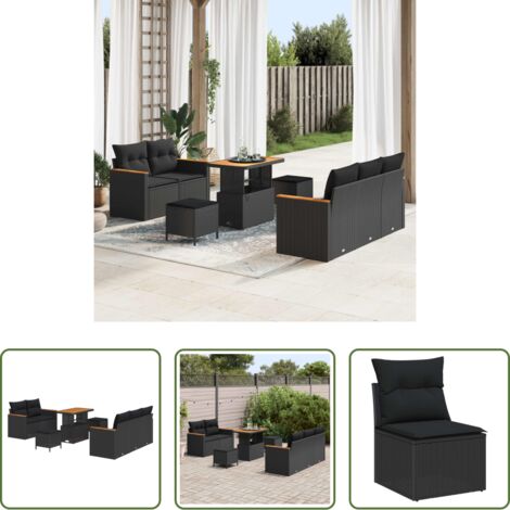 vidaXL Poly-Rattan - Gartensofa-set 8 pcs Schwarz Poly-Rattan