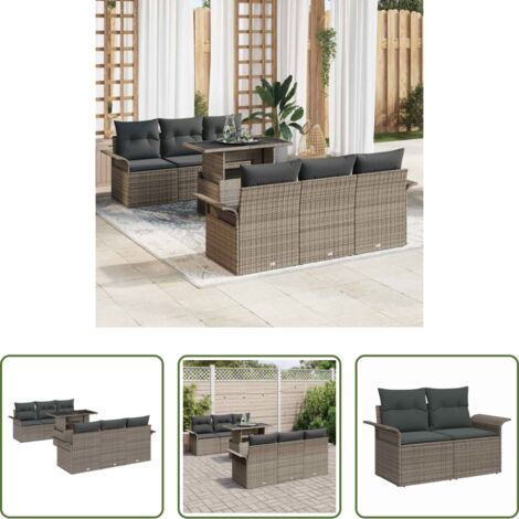vidaXL Poly-Rattan - Gartensofa-set mit Kissen 7 pcs Grau Poly-Rattan
