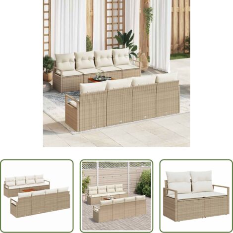 vidaXL Poly-Rattan -  Gartensofa-set mit Kissen 9 pcs Beige Poly-Rattan