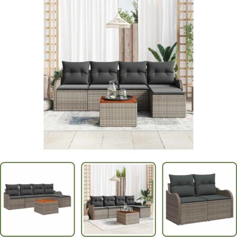 vidaXL Poly-Rattan - Gartensofa-set mit Speicher 6 pcs Grau Poly-Rattan