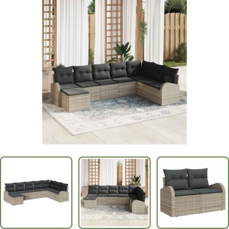 vidaXL Poly rattan -  Set di divani con cuscino 8 pcs Grigio chiaro polyrattan