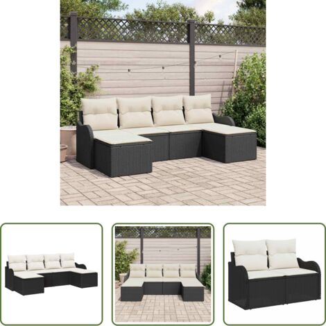 vidaXL Poly rattan -  Set Divano da Giardino 6 pcs Nero e bianco Poly Rattan