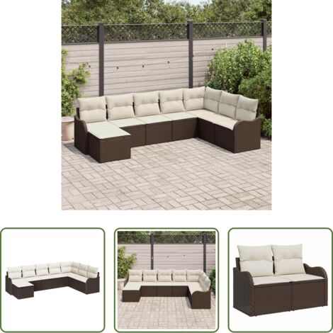 vidaXL Poly rattan -  Set Divano da Giardino 8 pcs Marrone e bianco Poly Rattan