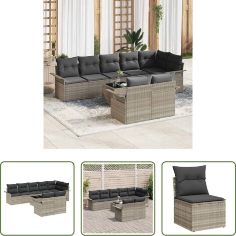 vidaXL Poly rattan -  Set Divano da Giardino 9 pcs Grigio chiaro Poly Rattan
