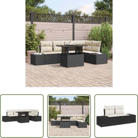 vidaXL Poly rattan -  Set Divano da Giardino con archiviazione 6 pcs Nero Poly Rattan