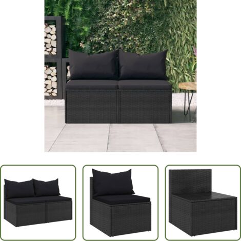 vidaXL Polyrattan -  Divani Centrali da Giardino con Cuscini 2pz in Polyrattan Nero