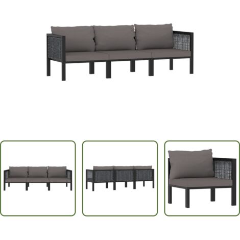 vidaXL Polyrattan -  Divano a 3 Posti con Cuscini Antracite in Polyrattan
