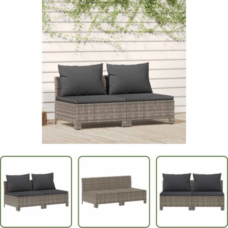 vidaXL Polyrattan -  Divano da Giardino a 2 Posti con Cuscini in Polyrattan Grigio