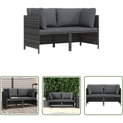vidaXL Polyrattan -  Divano da Giardino a 2 Posti con Cuscini in Polyrattan Grigio