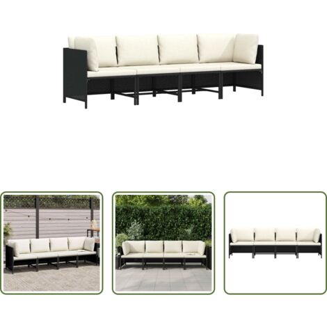 vidaXL Polyrattan -  Divano da Giardino a 4 Posti con Cuscini Nero in Polyrattan